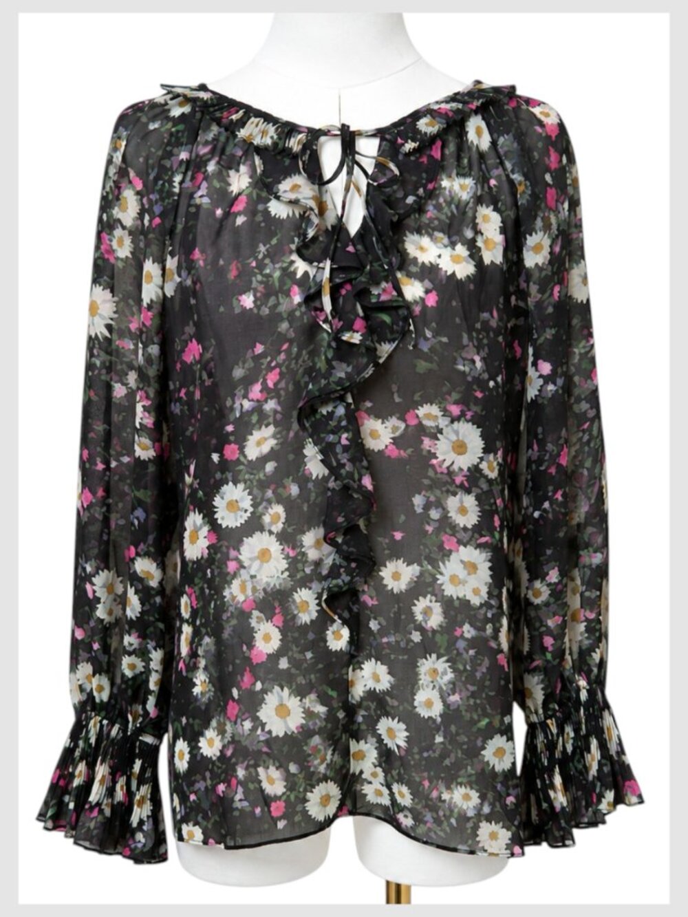 Kobi Halperin Sydney Blouse Black Pink White Multi Floral Chiffon Size L - Picture 2 of 11